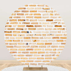 Aperturee - Light Brown Retro Brick Wall Round Birthday Backdrop