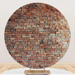 Aperturee - Round Shabby Classic Brick Wall Birthday Backdrop