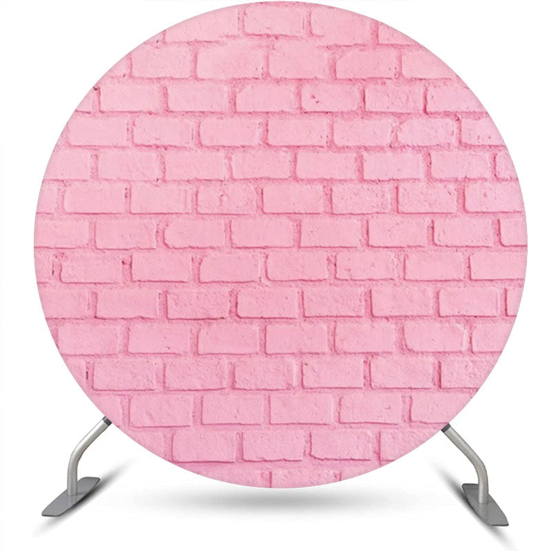 Aperturee - Pink Brick Texture Wall Round Backdrop For Birthday