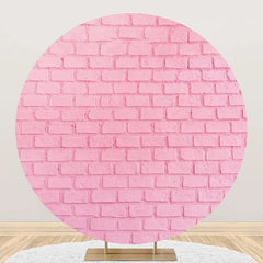 Aperturee - Pink Brick Texture Wall Round Backdrop For Birthday