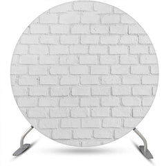 Aperturee - Retro Grey White Brick Wall Round Birthday Backdrop