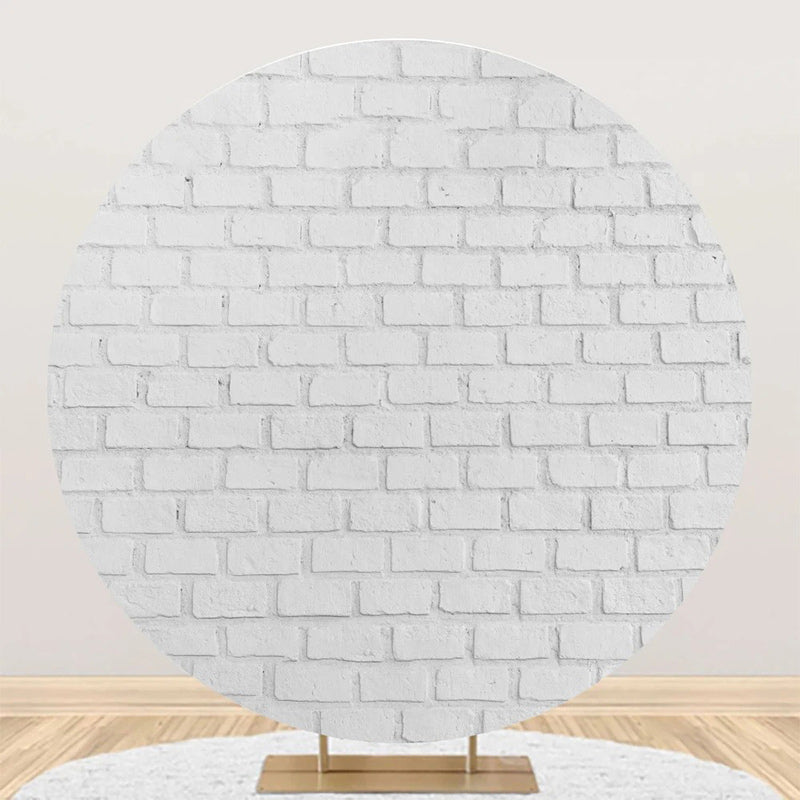 Aperturee - Retro Grey White Brick Wall Round Birthday Backdrop