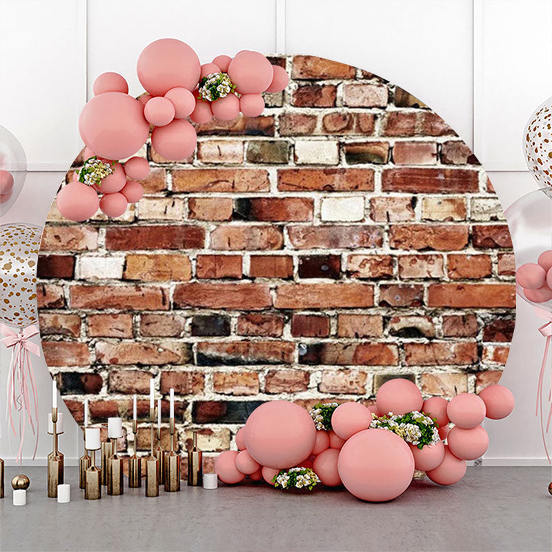 Aperturee - Natural Brown Brick Wall Round Birthday Backdrop