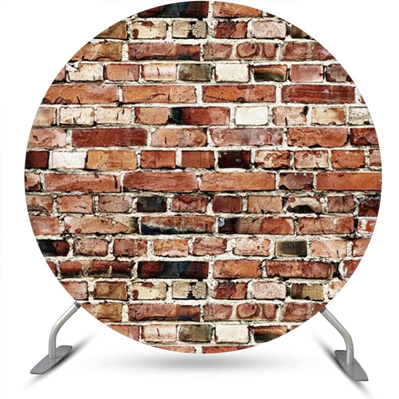 Aperturee - Natural Brown Brick Wall Round Birthday Backdrop