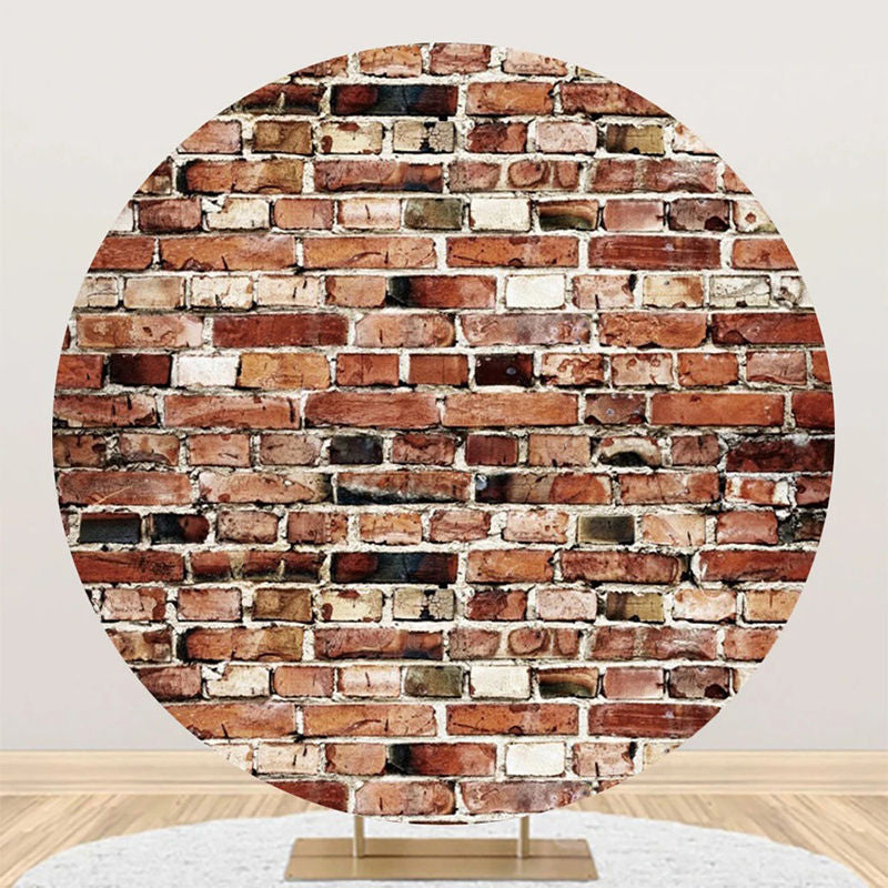 Aperturee - Natural Brown Brick Wall Round Birthday Backdrop