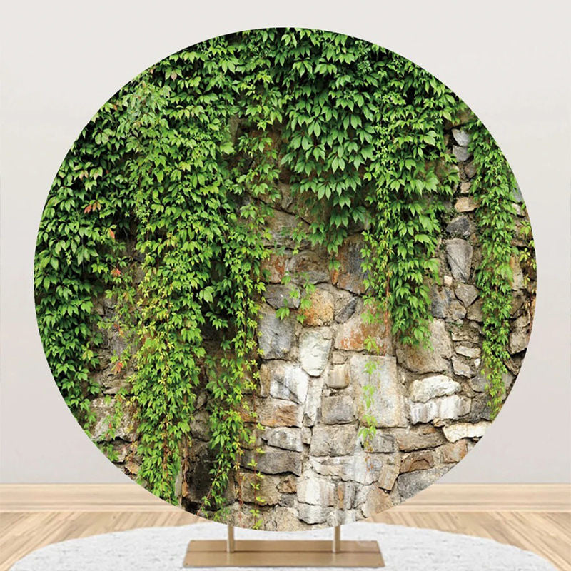 Aperturee - Round Greenery Natural Stone Wall Spring Backdrop