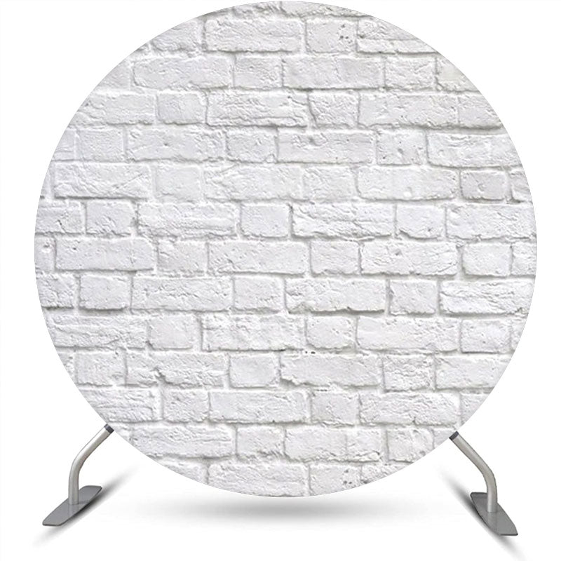 Aperturee - Retro Scratched White Brick Round Birthday Backdrop