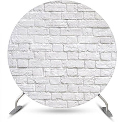 Aperturee - Retro Scratched White Brick Round Birthday Backdrop