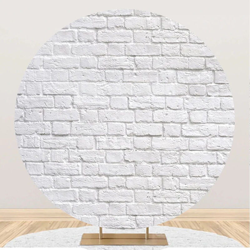 Aperturee - Retro Scratched White Brick Round Birthday Backdrop