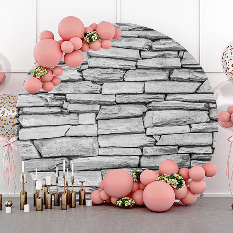 Aperturee - Grey Retro Nature Stone Wall Round Birthday Backdrop