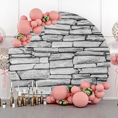 Aperturee - Grey Retro Nature Stone Wall Round Birthday Backdrop