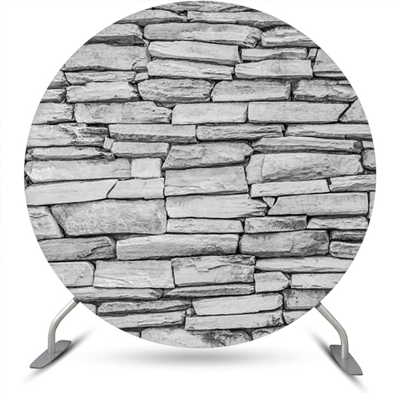 Aperturee - Grey Retro Nature Stone Wall Round Birthday Backdrop