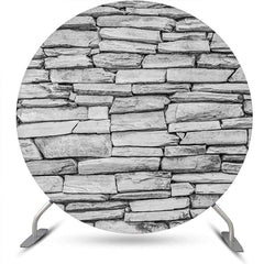 Aperturee - Grey Retro Nature Stone Wall Round Birthday Backdrop