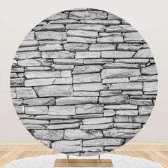 Aperturee - Grey Retro Nature Stone Wall Round Birthday Backdrop