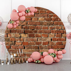 Aperturee - Round Retro Red Brick Wall Birthday Party Backdrop