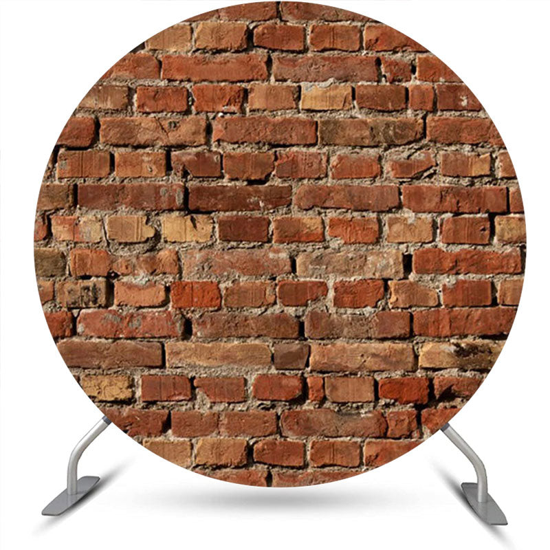 Aperturee - Round Retro Red Brick Wall Birthday Party Backdrop