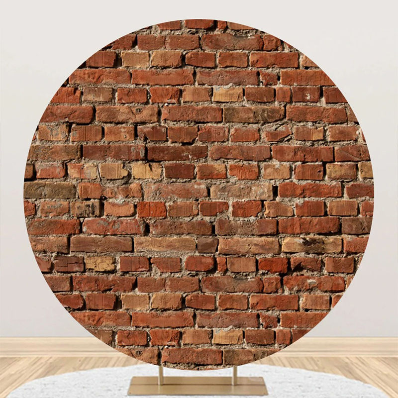 Aperturee - Round Retro Red Brick Wall Birthday Party Backdrop