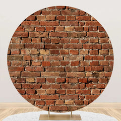 Aperturee - Round Retro Red Brick Wall Birthday Party Backdrop