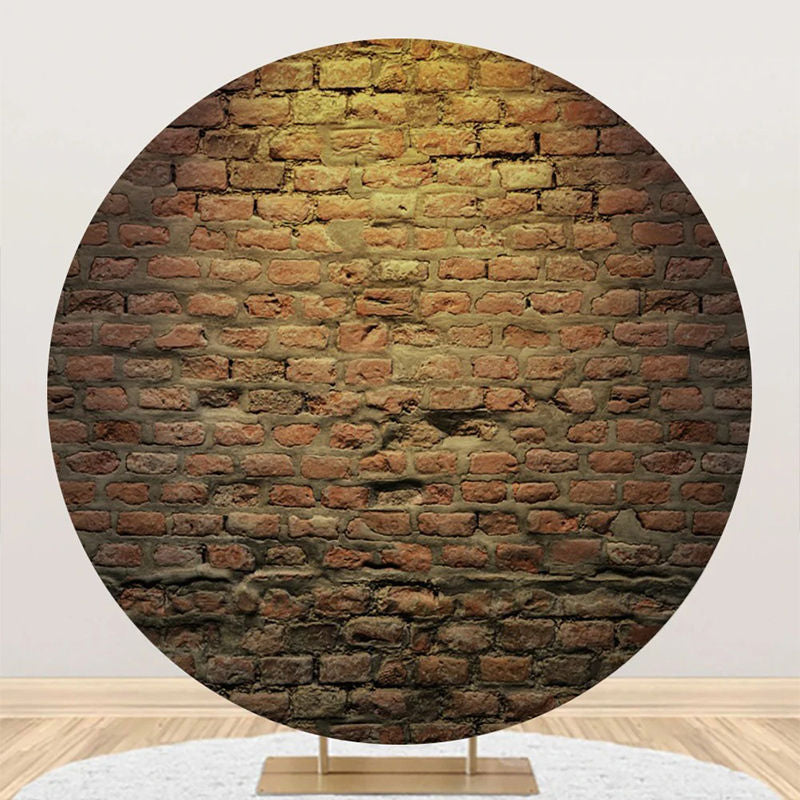 Aperturee - Brown Vintage Brick Wall Round Backdrop For Birthday