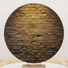 Aperturee - Brown Vintage Brick Wall Round Backdrop For Birthday