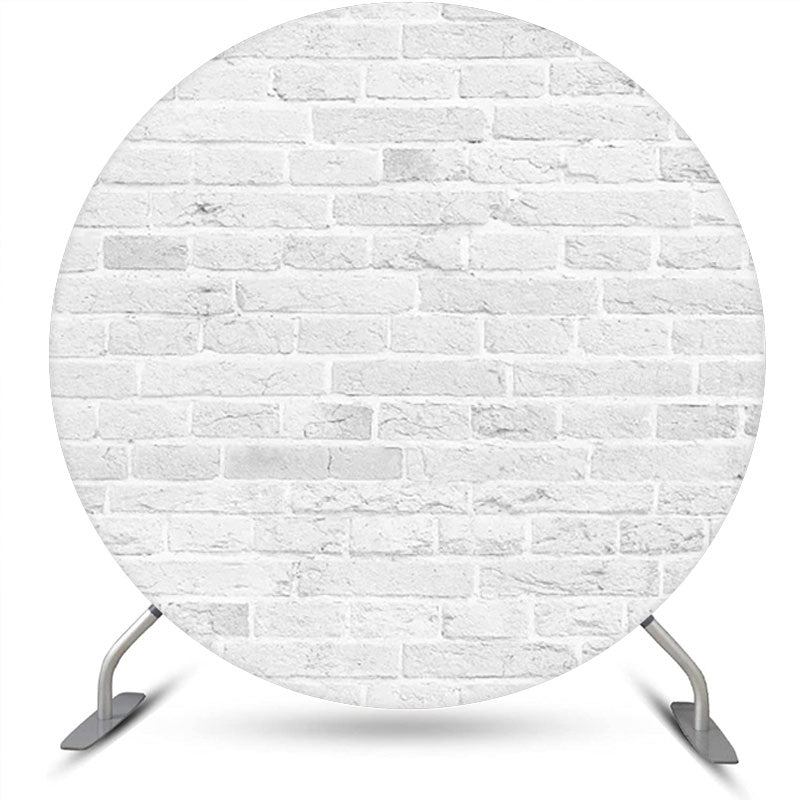 Aperturee - Round Grey White Vintage Brick Wall Party Backdrop