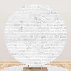 Aperturee - Round Grey White Vintage Brick Wall Party Backdrop