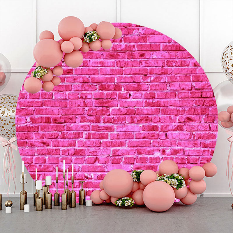 Aperturee - Bright Pink Retro Brick Wall Round Party Backdrop