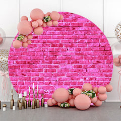 Aperturee - Bright Pink Retro Brick Wall Round Party Backdrop