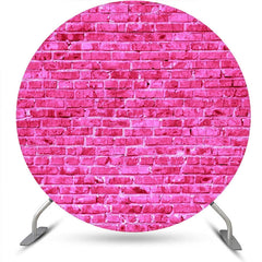 Aperturee - Bright Pink Retro Brick Wall Round Party Backdrop