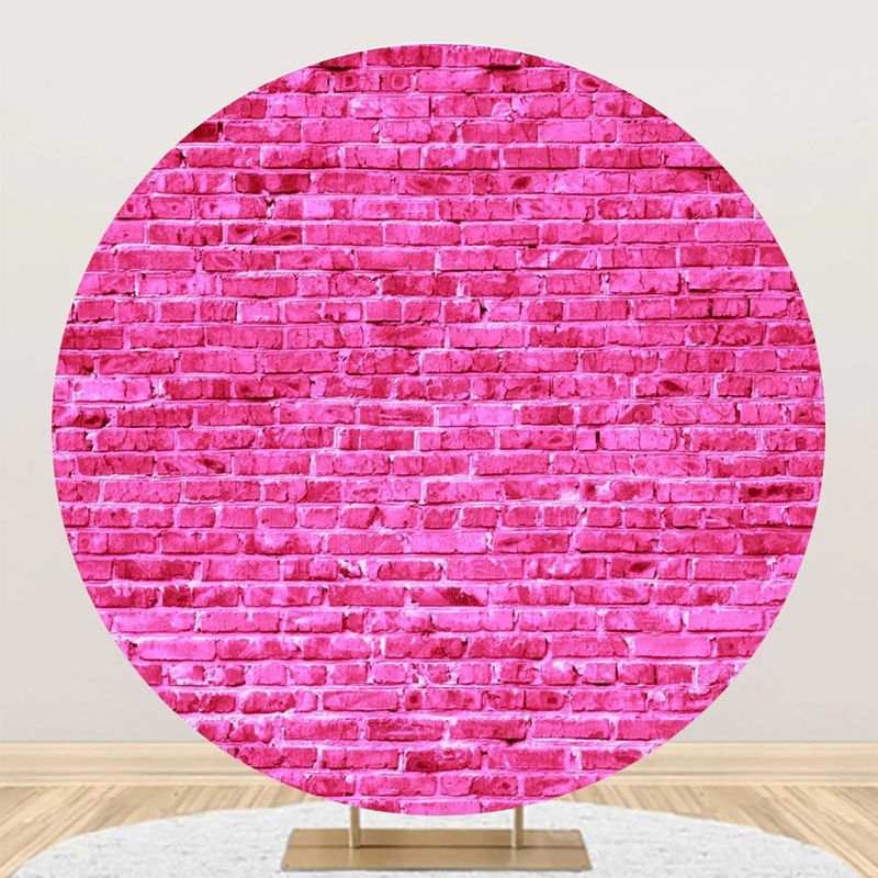 Aperturee - Bright Pink Retro Brick Wall Round Party Backdrop