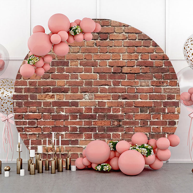 Aperturee - Shabby Retro Red Brick Wall Round Party Backdrop