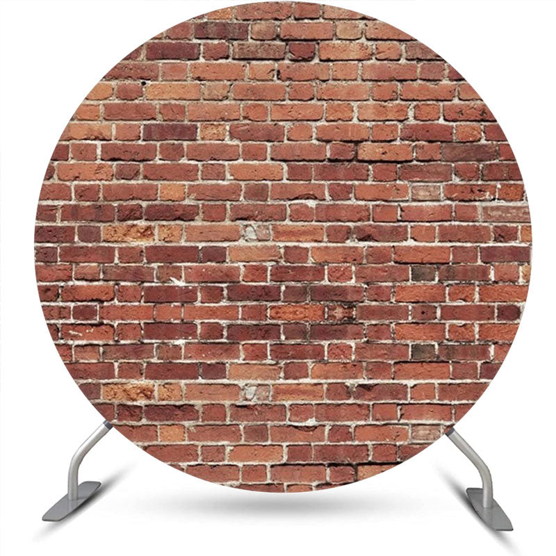 Aperturee - Shabby Retro Red Brick Wall Round Party Backdrop