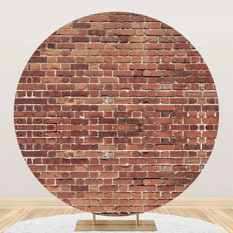 Aperturee - Shabby Retro Red Brick Wall Round Party Backdrop