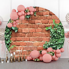 Aperturee - Retro Red Brick Wall Greenery Spring Round Backdrop