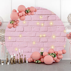 Aperturee - Cute Pink Brick Wall Sparkle Round Party Backdrop