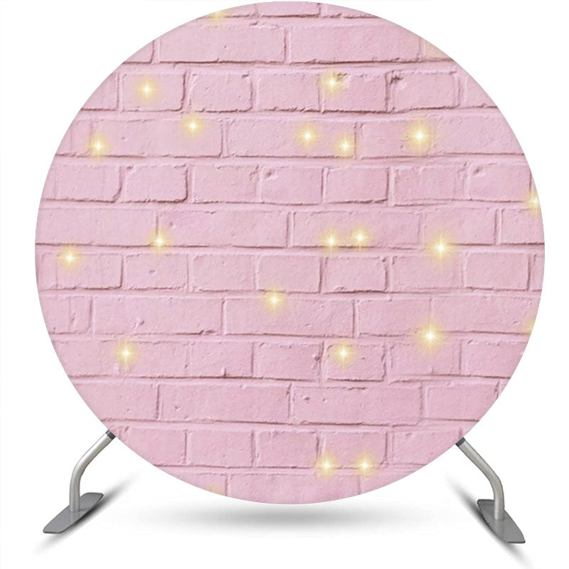 Aperturee - Cute Pink Brick Wall Sparkle Round Party Backdrop