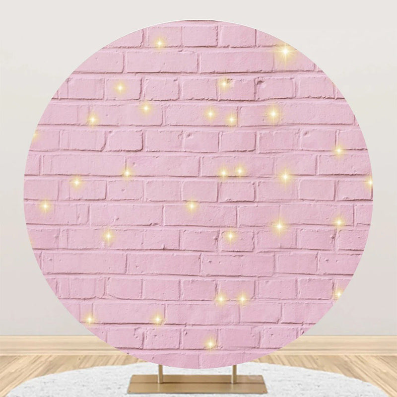 Aperturee - Cute Pink Brick Wall Sparkle Round Party Backdrop