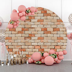 Aperturee - Red Brown Retro Brick Wall Round Backdrop For Party