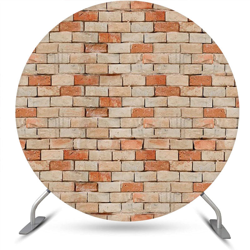 Aperturee - Red Brown Retro Brick Wall Round Backdrop For Party