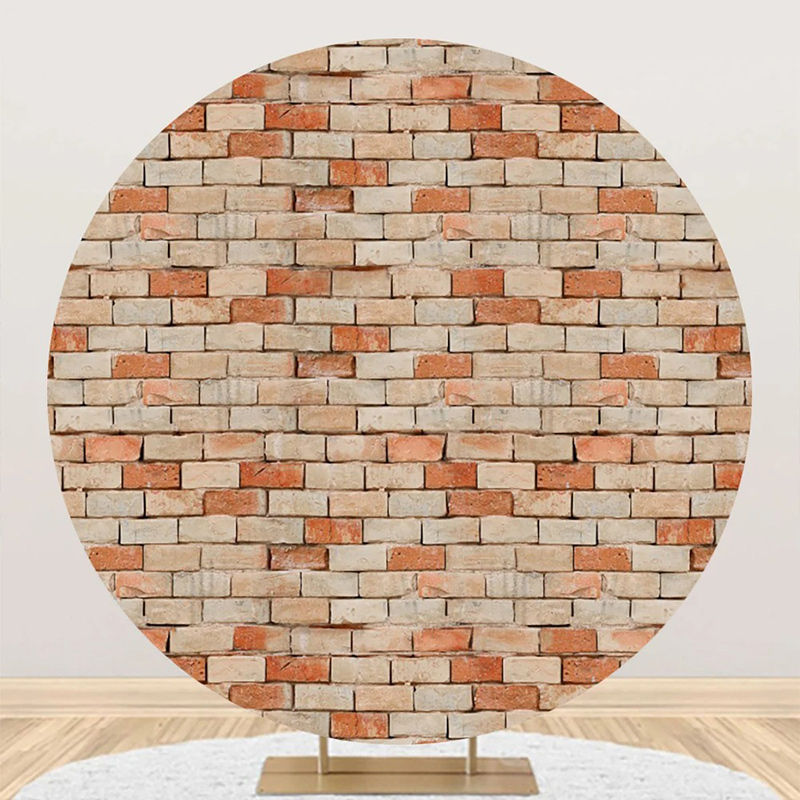 Aperturee - Red Brown Retro Brick Wall Round Backdrop For Party