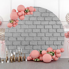 Aperturee - Round Retro Grey Brick Wall Birthday Party Backdrop