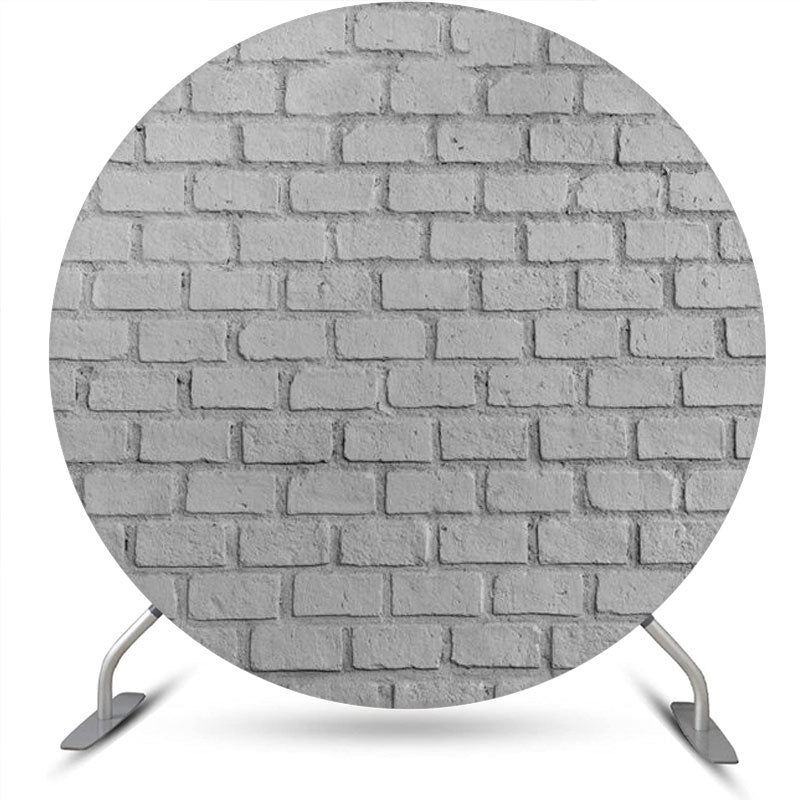 Aperturee - Round Retro Grey Brick Wall Birthday Party Backdrop