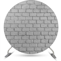 Aperturee - Round Retro Grey Brick Wall Birthday Party Backdrop