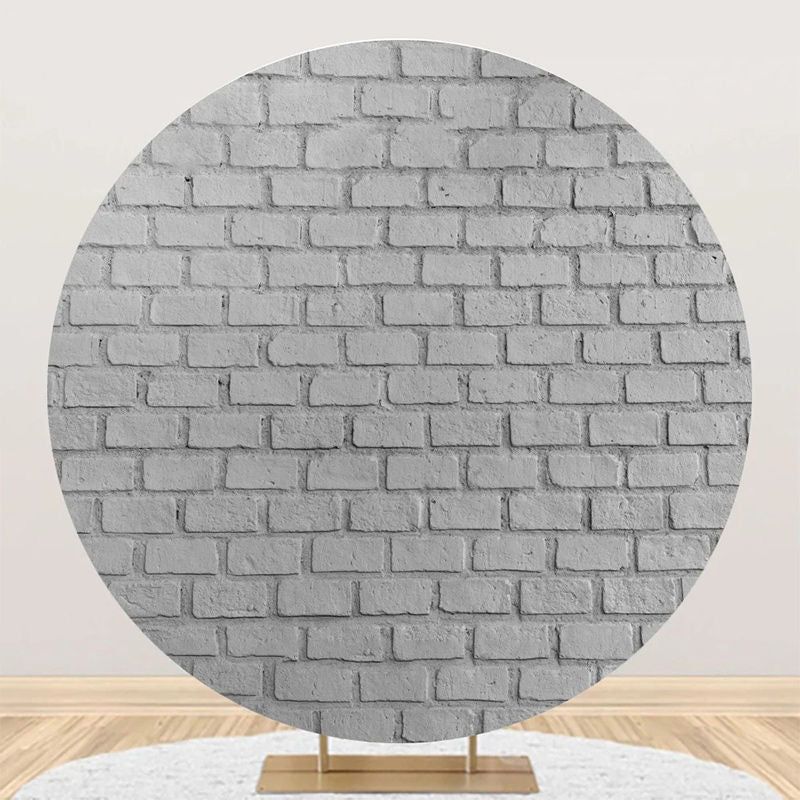 Aperturee - Round Retro Grey Brick Wall Birthday Party Backdrop