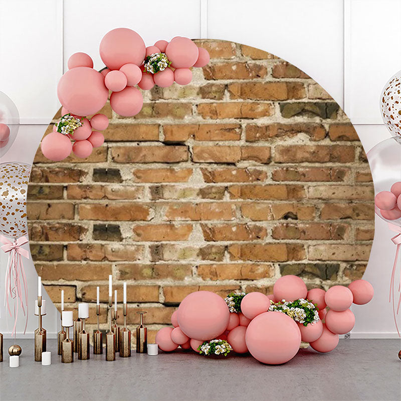 Aperturee - Round Retro Faded Brown Brick Wall Party Backdrop