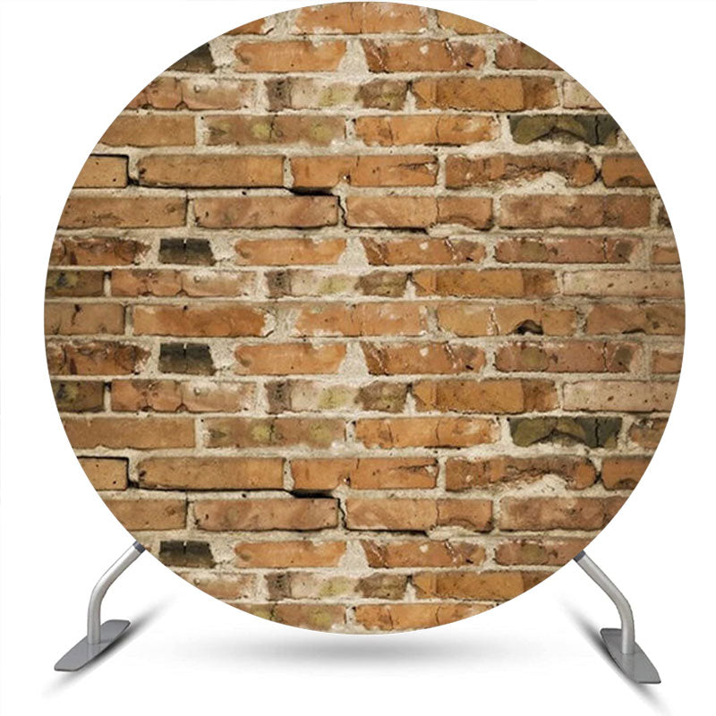 Aperturee - Round Retro Faded Brown Brick Wall Party Backdrop