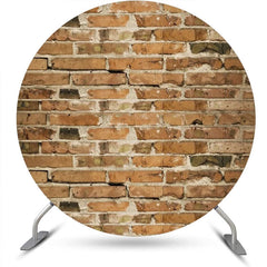 Aperturee - Round Retro Faded Brown Brick Wall Party Backdrop