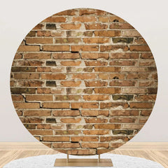 Aperturee - Round Retro Faded Brown Brick Wall Party Backdrop