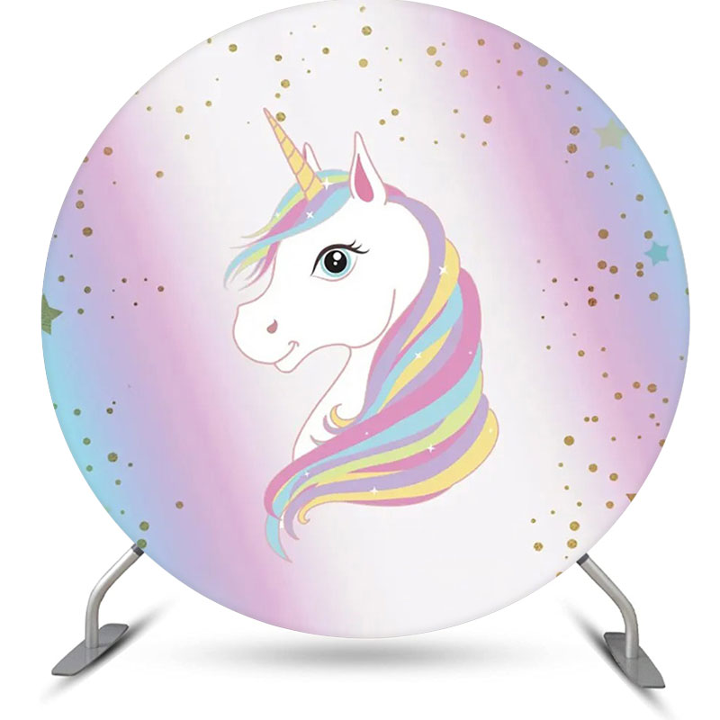 Aperturee - Colorful Unicorn Gold Round Birthday Party Backdrop