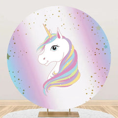 Aperturee - Colorful Unicorn Gold Round Birthday Party Backdrop